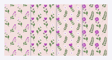 Collection of four floral patterns with pink and white flowers