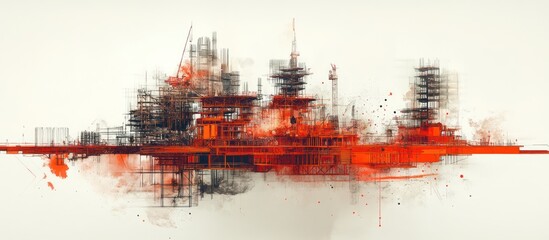 Abstract Industrial Cityscape, Floating Architecture, Watercolor Style, Background, Print, Poster, Graphic Design