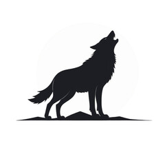 A vector cartoon illustration of a Wolf Howling Silhouette isolated on a white background