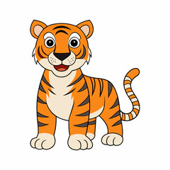 tiger, animal, cartoon, cat, vector, illustration, wild, mammal, cub, wildlife, zoo, predator, striped, nature, isolated, feline, cute, baby, safari, jungle, character, animals, art, white, orange