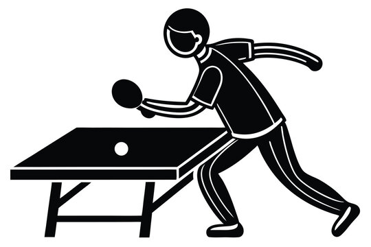 recommend clip art: Table Tennis Player in Action, Monochrome Illustration Style, Black and White Graphic Design