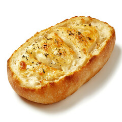 A freshly baked garlic bread with golden crust, soft buttery interior, and crispy edges