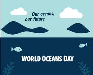 World Oceans Day: Our Oceans, Our Future with Underwater Scene.