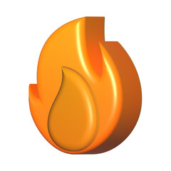 3D rendered orange fire icon isolated on white