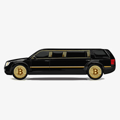 Black Limousine with Gold Bitcoin Wheels