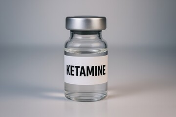 Vial of Ketamine Isolated on Minimalist Background, Symbolizing Medical and Therapeutic Applications