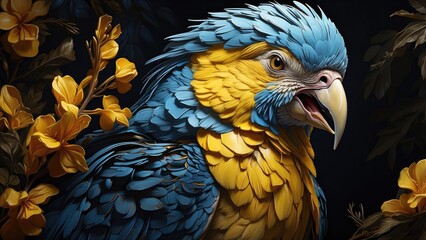 Fototapeta premium A vibrant orange and black feathered bird perched on a tree branch.