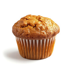 A freshly baked pumpkin muffin with golden brown top, moist crumb, and visible pumpkin pieces