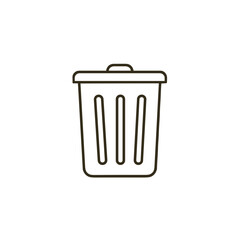 A minimalistic line art icon of a trash bin (delete), styled as a simple interface icon. 