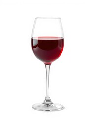 Elegant, crystal wine glass filled with rich red wine, isolated on white, white background, glass