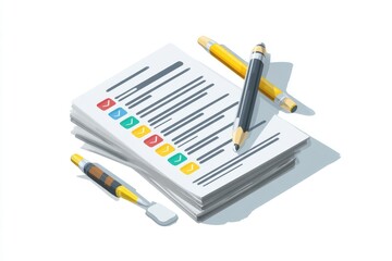 flat a test sheet with checkboxes, featuring neatly arranged boxes next to multiple-choice questions, designed in a simple, clean style and isolated on a white background