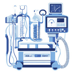 Medical Ventilator Illustration: Blue and White Medical Device