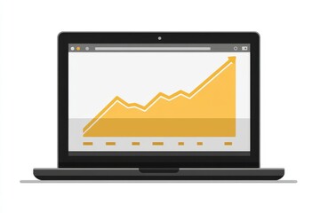 icon of a laptop screen showing a growth graph, representing financial or business development, isolated on a clean white background