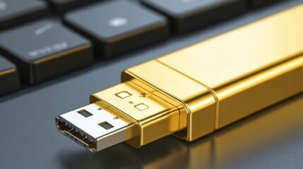 Gold USB Flash Drive on Dark Keyboard