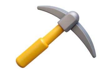 3D Yellow Pickaxe with Silver Head, Isolated on transparent background

