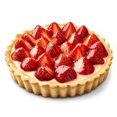 A freshly baked strawberry tart with golden crust, smooth custard filling, and fresh strawberries