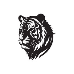 Black silhouette of standing tiger on white background of vector illustration