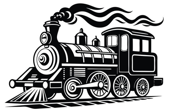 recommend clip art: Vintage Steam Train Locomotive with Smoke Stack in Black and White Illustration.