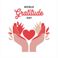 Fototapeta premium World Gratitude Day Vector Illustration with Heart and Hands,Minimalist World Gratitude Day Design with Heart Symbol,Hands Holding Heart for World Gratitude Day Celebration