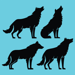 Set of four vector howling wolf silhouettes
