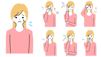 体調不良の女性のイラストセット