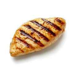 Fototapeta premium A freshly grilled chicken breast with visible grill marks, tender meat interior, and golden-brown crust