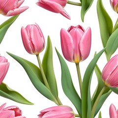 Fototapeta premium Pink Tulips Seamless Pattern