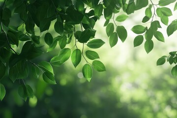 Obraz premium Lush green leaves create a vibrant natural background with sunlight