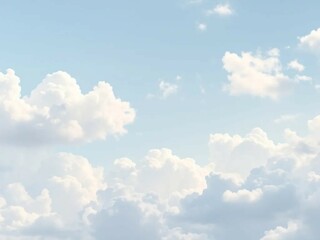 Fototapeta premium Minimalist view of the sky featuring fluffy white clouds on a soft blue background. Perfect for backgrounds, web design, or nature-themed creative projects