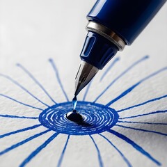 Blue Ink Droplet from Fountain Pen on Paper
