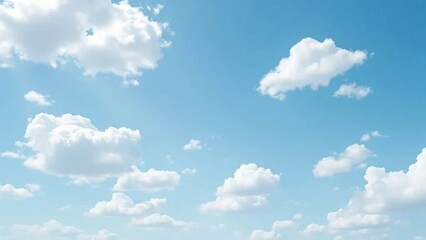 Minimalist view of the sky featuring fluffy white clouds on a soft blue background. Perfect for backgrounds, web design, or nature-themed creative projects
