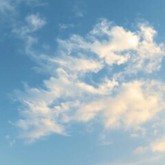 Fototapeta premium Minimalist view of the sky featuring fluffy white clouds on a soft blue background. Perfect for backgrounds, web design, or nature-themed creative projects