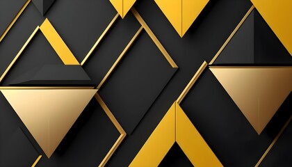 Abstract Geometric Background Black, Gold, and Yellow Triangles