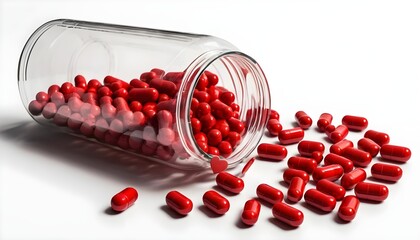 Red Capsules Spilling from Glass Jar