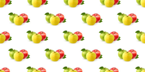 Seamless pattern of red, green and yellow apples forming a colorful background
