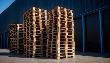 Stacked Wooden Pallets Outside Warehouse