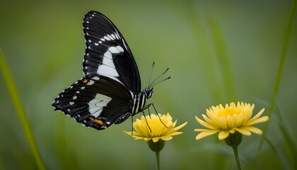 Black and White Butterfly on Yellow Flower
