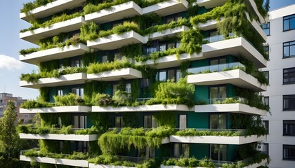 Modern Green Building with Lush Vertical Gardens
