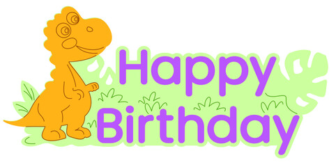 Happy Birthday sign with dino, Kids party decor with cute dinosaur