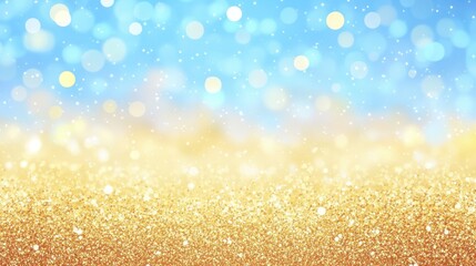 Sparkling Glitter Background with Gold and Blue Bokeh Lights illustration