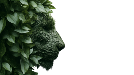 Green lion head made of leaves