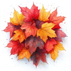 Autumn leaves cluster, vibrant colors.  A collection of various shades of autumnal leaves, including reds, oranges, and yellows. 