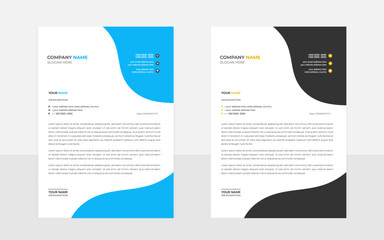 Modern Creative professional letterhead design Template layout with rectangular rounded abstract blac kand blue shape
