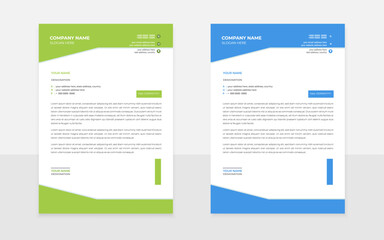 Modern Creative professional letterhead design Template layout with rectangular Green and blue  shape	