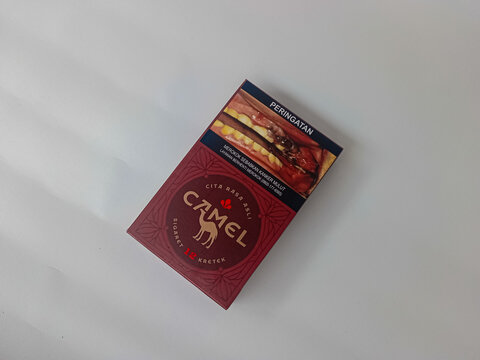 CAMEL Kretek up close. Packaged cigarettes. CAMEL Kretek cigarettes new varian on isolated background.Bandung-Indonesia, April 12 2025