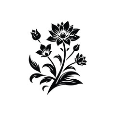 Black and white flowers silhouette stencil vector illustrations