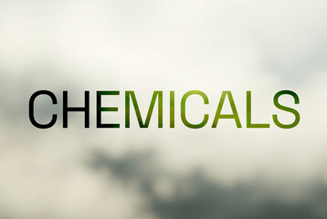 Chemicals text words inscription on green eco background