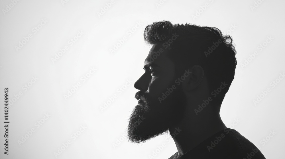 Poster bearded man silhouette with soft fade effect on a clean white background showcasing minimalist art s