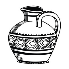 Ancient Greek Terracotta Water Jug, amphora is an old brown clay pottery vase, a traditional ceramic container with antique decoration