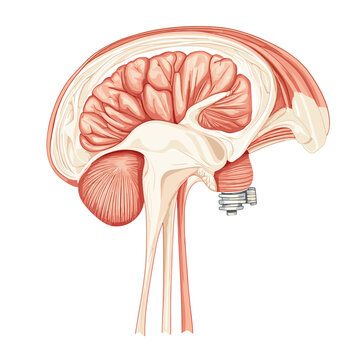 Detailed Human Brain Anatomy Illustration Midsagittal Section